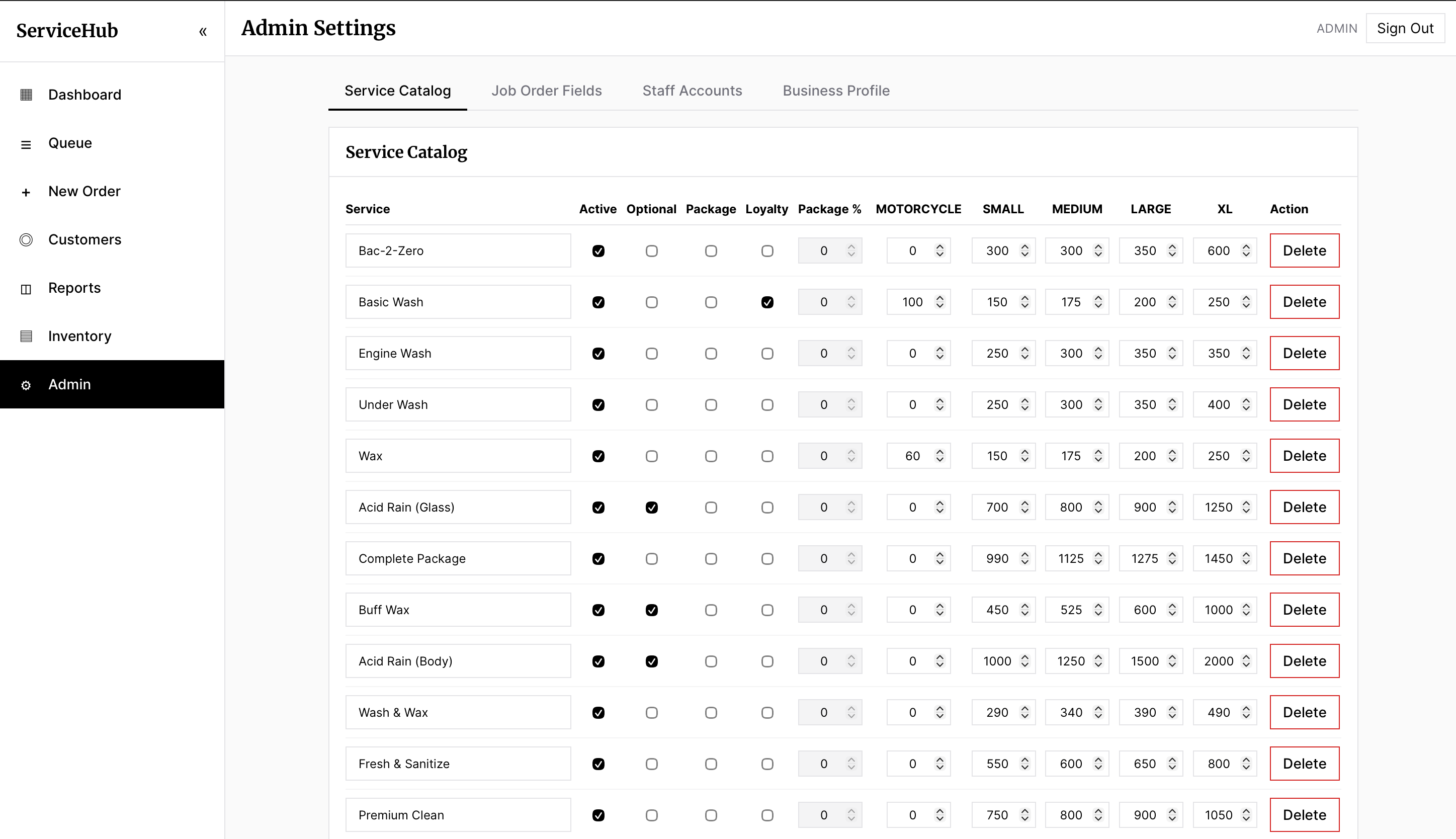 ServiceHub product screen 9